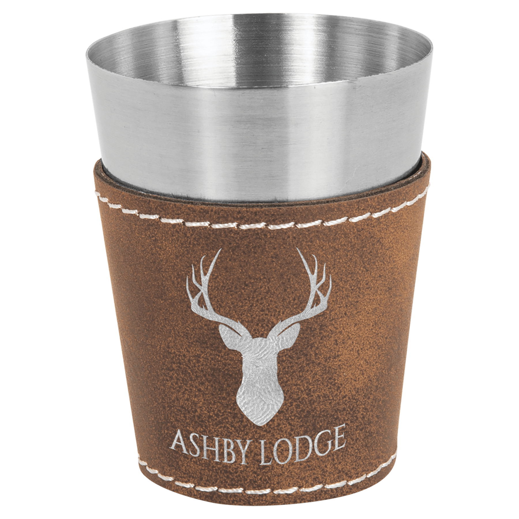 2 oz. Rustic/Silver Engravable Leatherette & Stainless Steel Shot Glass