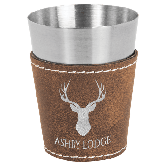 2 oz. Rustic/Silver Engravable Leatherette & Stainless Steel Shot Glass
