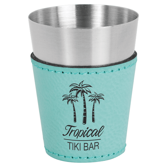2 oz. Teal Laserable Leatherette & Stainless Steel Shot Glass