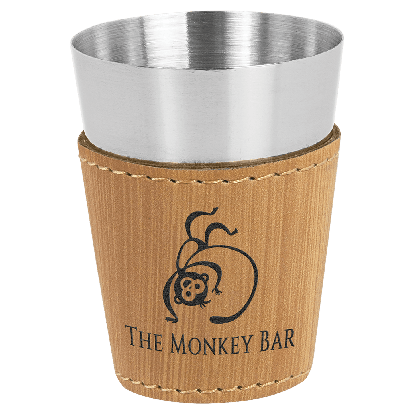 2 oz. Bamboo Engravable Leatherette & Stainless Steel Shot Glass