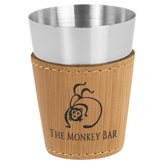 2 oz. Bamboo Engravable Leatherette & Stainless Steel Shot Glass
