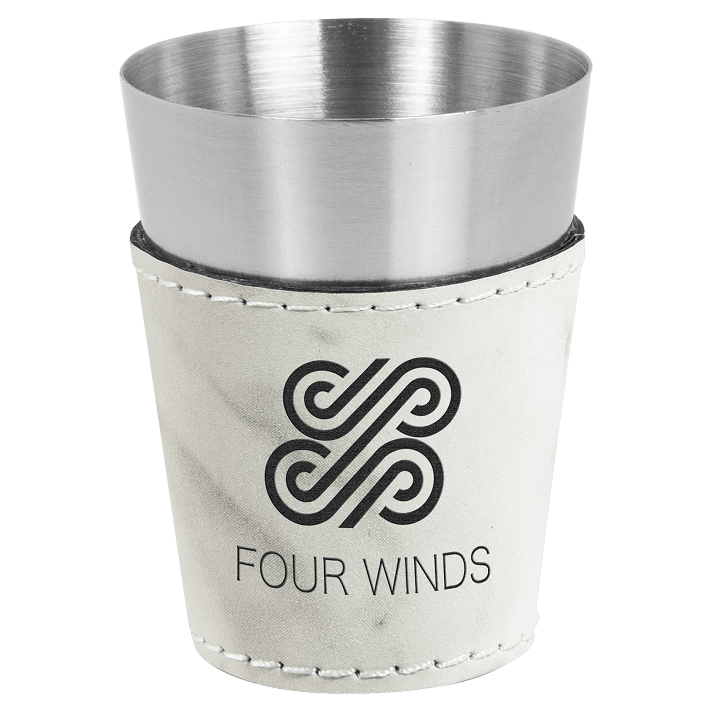 2 oz. White Marble Engravable Leatherette & Stainless Steel Shot Glass