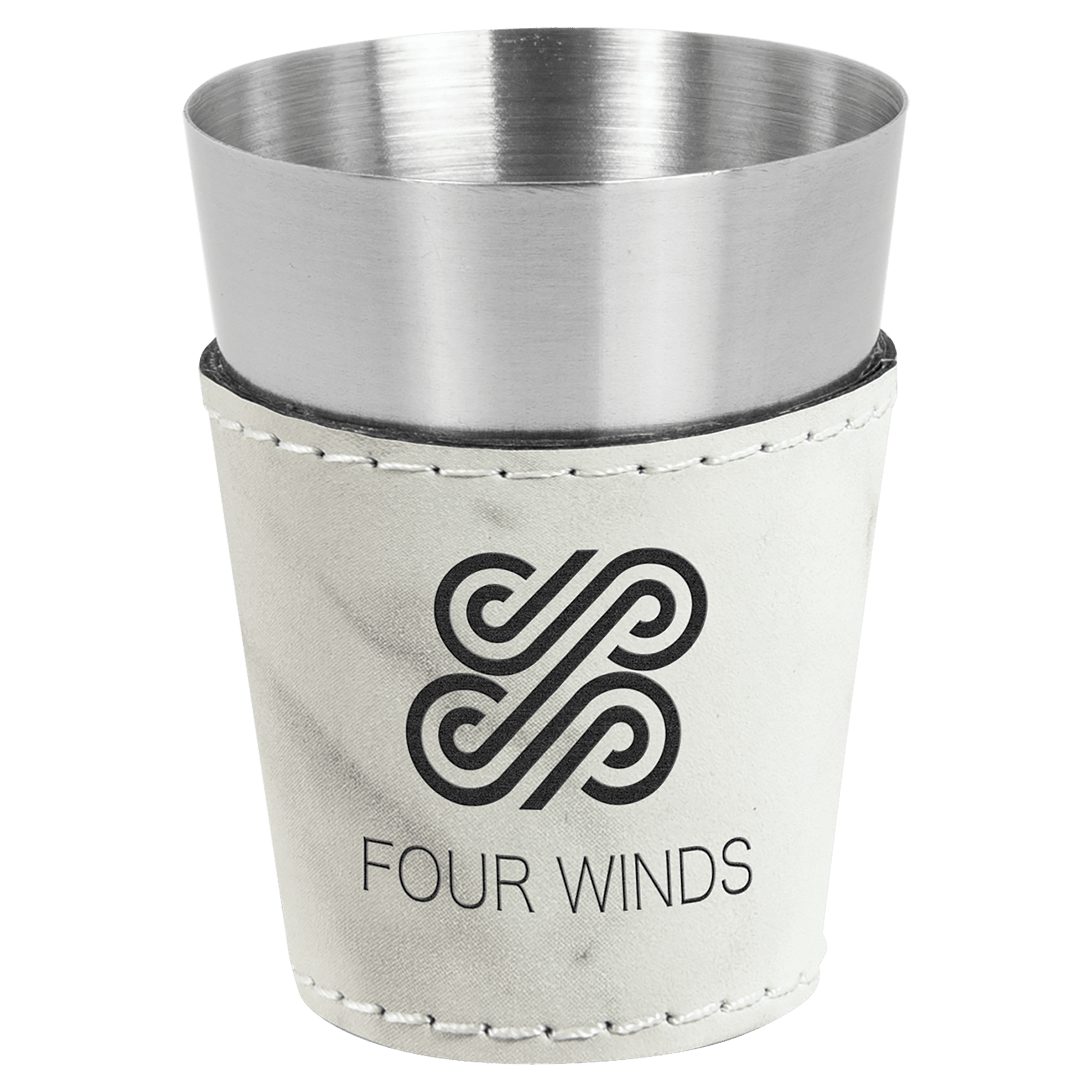 2 oz. White Marble Engravable Leatherette & Stainless Steel Shot Glass