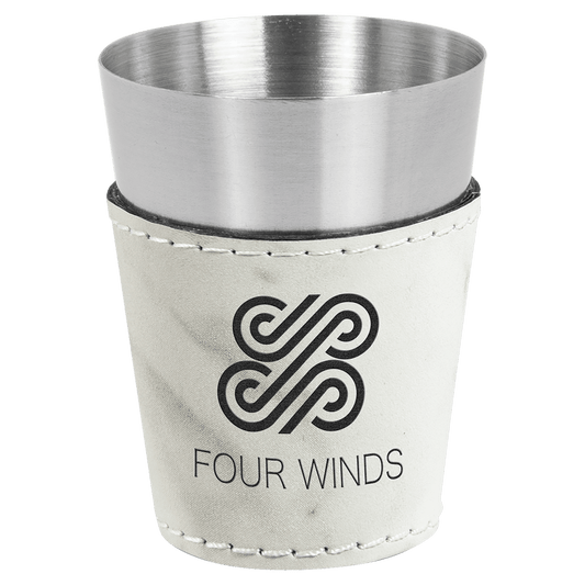 2 oz. White Marble Engravable Leatherette & Stainless Steel Shot Glass