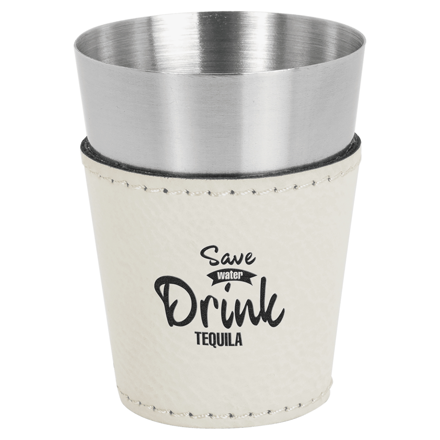 2 oz. White Engravable Leatherette & Stainless Steel Shot Glass