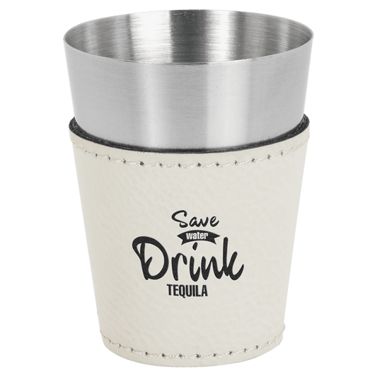 2 oz. White Engravable Leatherette & Stainless Steel Shot Glass