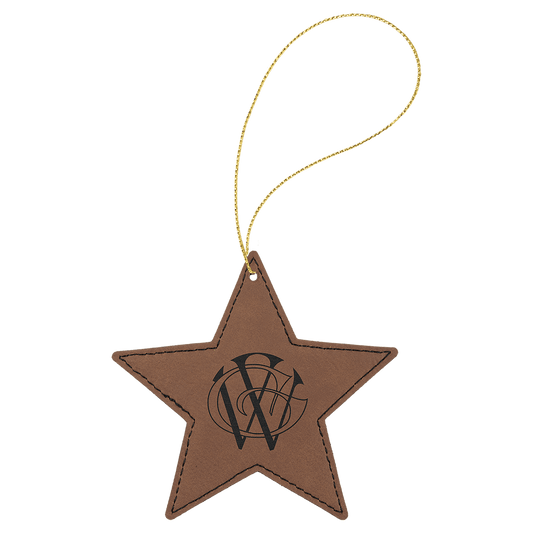 Dark Brown Laserable Leatherette Star Ornament with Gold String