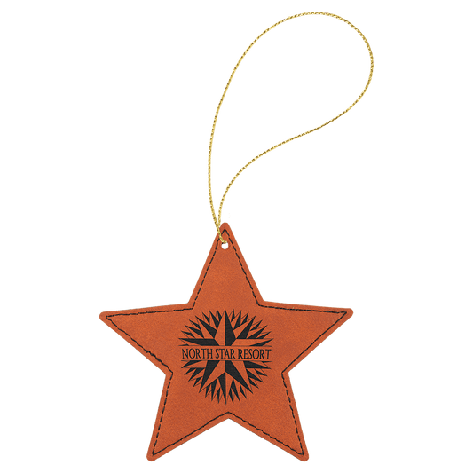 Rawhide Engravable Leatherette Star Ornament with Gold String