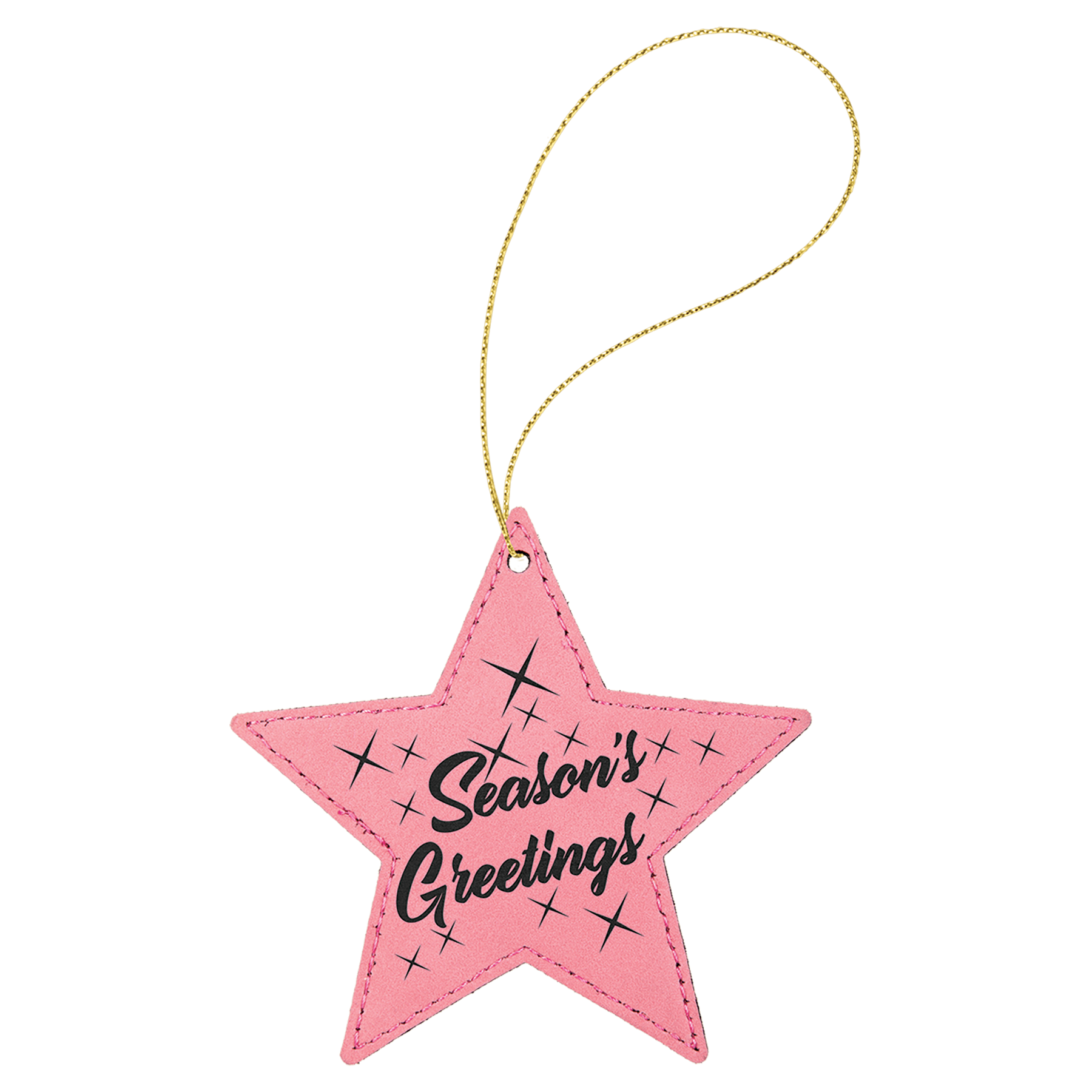Pink Engravable Leatherette Star Ornament with Gold String