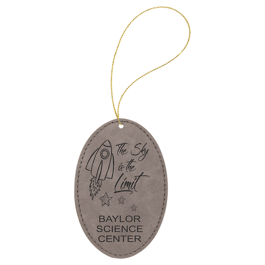Gray Engravable Leatherette Oval Ornament with Gold String