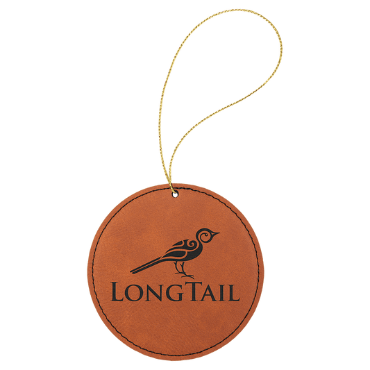Rawhide Engravable Leatherette Round Ornament with Gold String