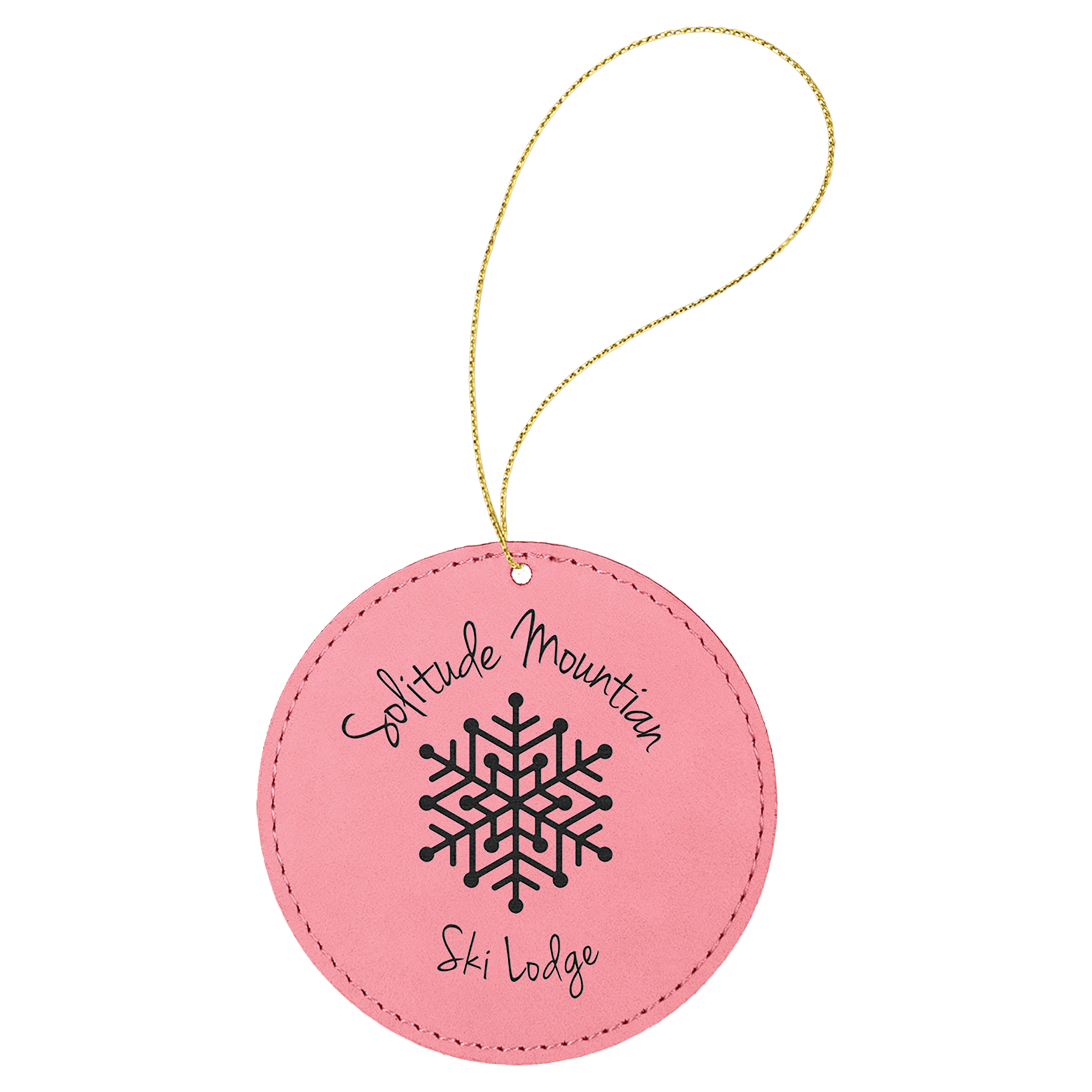 Pink Engravable Leatherette Round Ornament with Gold String