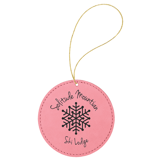 Pink Engravable Leatherette Round Ornament with Gold String
