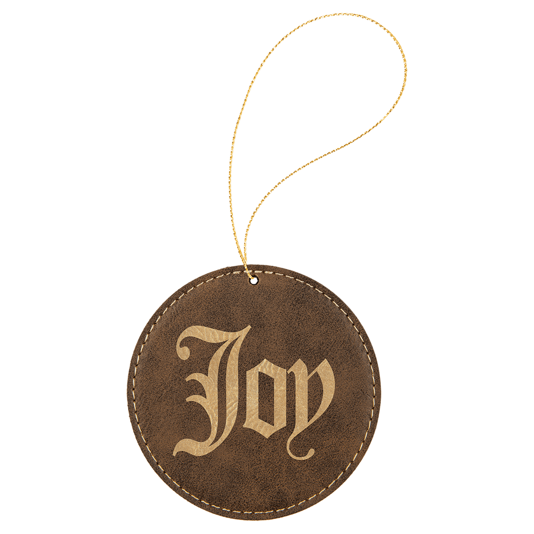 Rustic/Gold Engravable Leatherette Round Ornament with Gold String