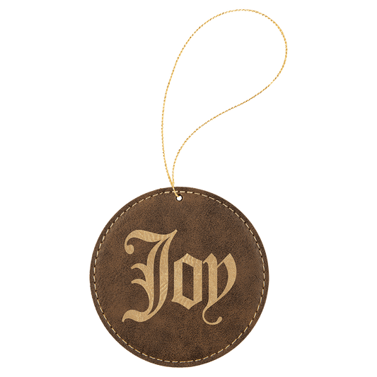 Rustic/Gold Engravable Leatherette Round Ornament with Gold String