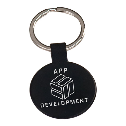 Black Engravable Round Keychain - 1 1/2"