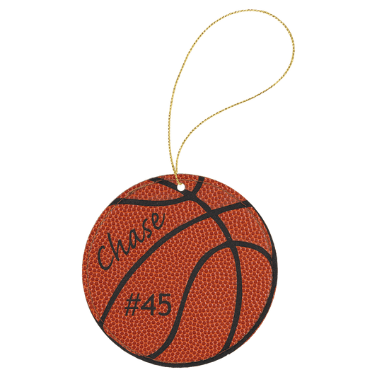 Basketball Engravable Leatherette Round Ornament with Gold String