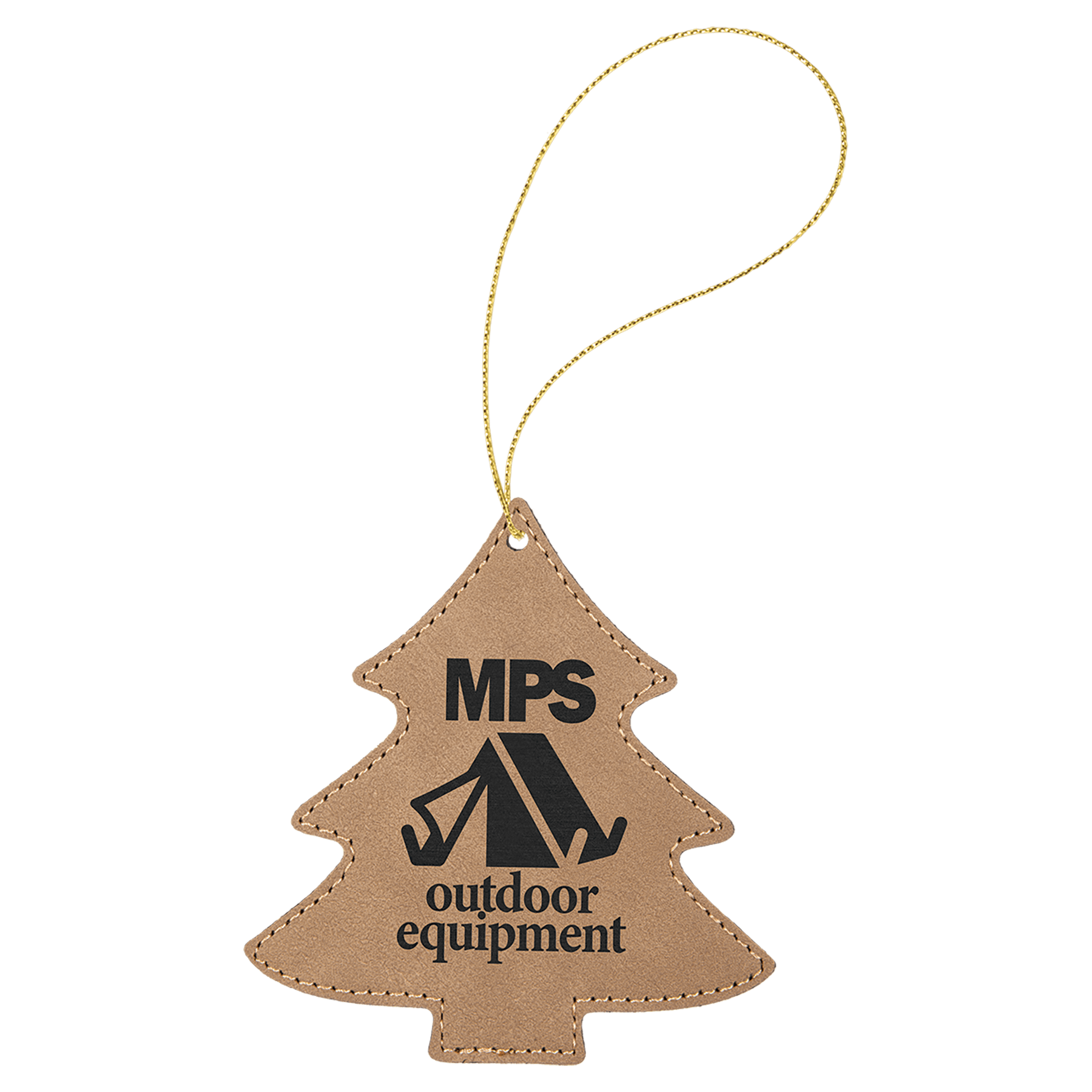 Light Brown Engravable Leatherette Tree Ornament with Gold String