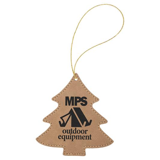 Light Brown Engravable Leatherette Tree Ornament with Gold String