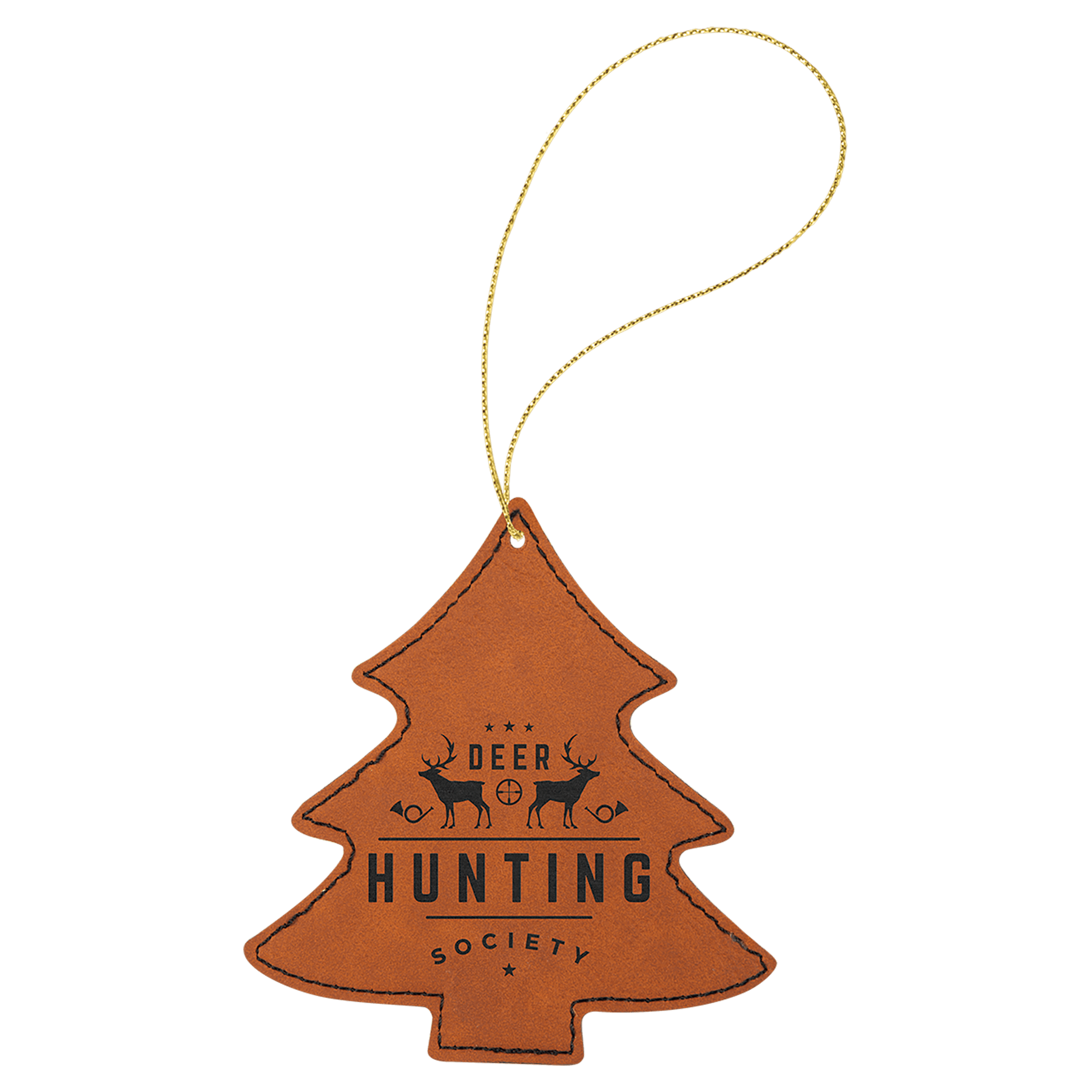 Rawhide Engravable Leatherette Tree Ornament with Gold String