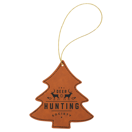 Rawhide Engravable Leatherette Tree Ornament with Gold String