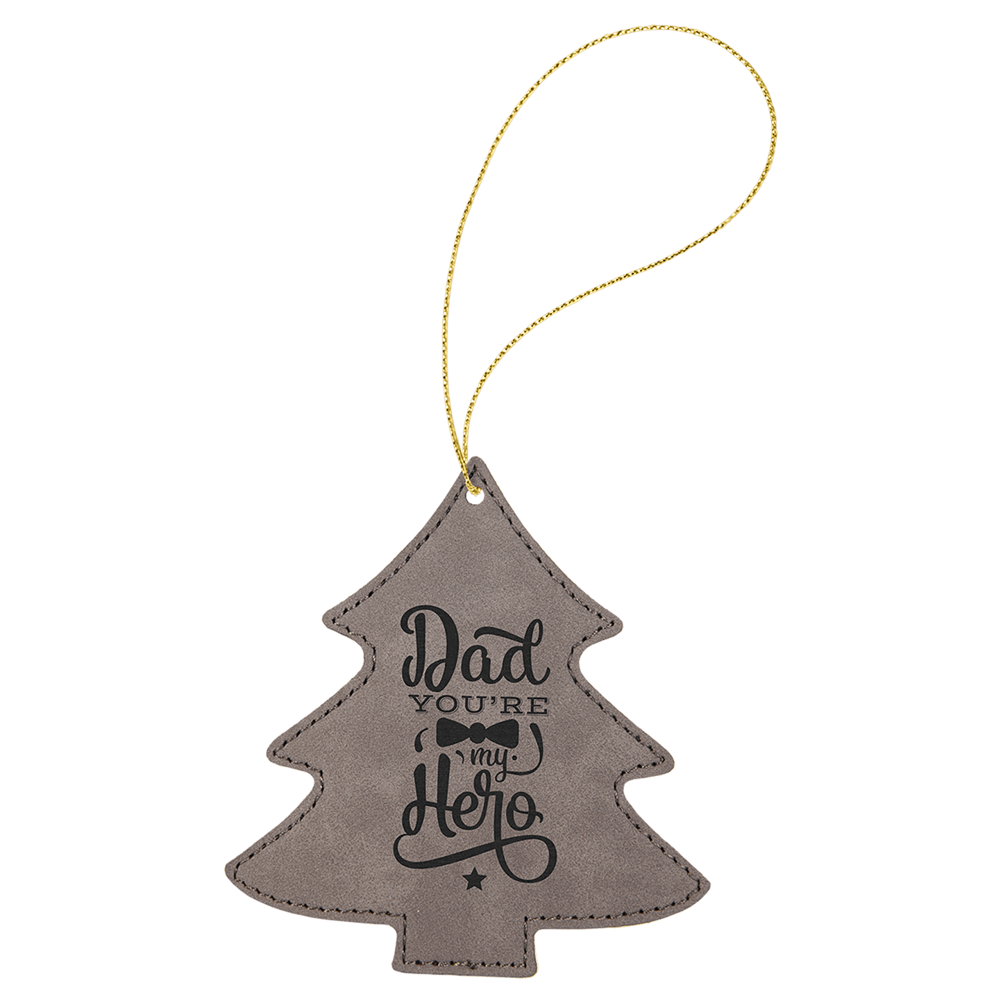 Gray Engravable Leatherette Tree Ornament with Gold String