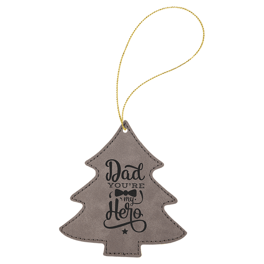 Gray Laserable Leatherette Tree Ornament with Gold String