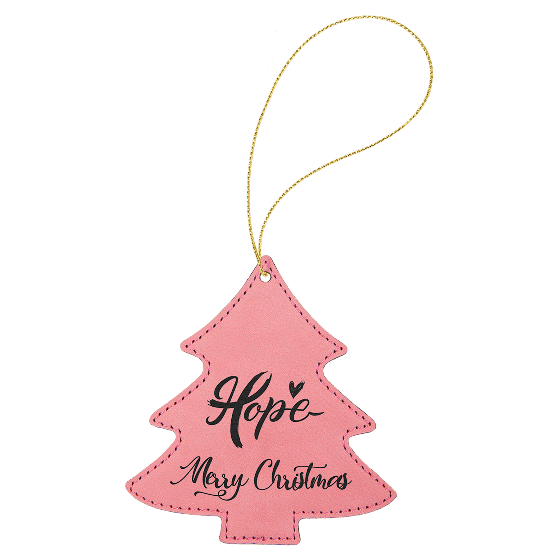 Pink Engravable Leatherette Tree Ornament with Gold String