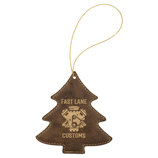 Rustic/Gold Engravable Leatherette Tree Ornament with Gold String