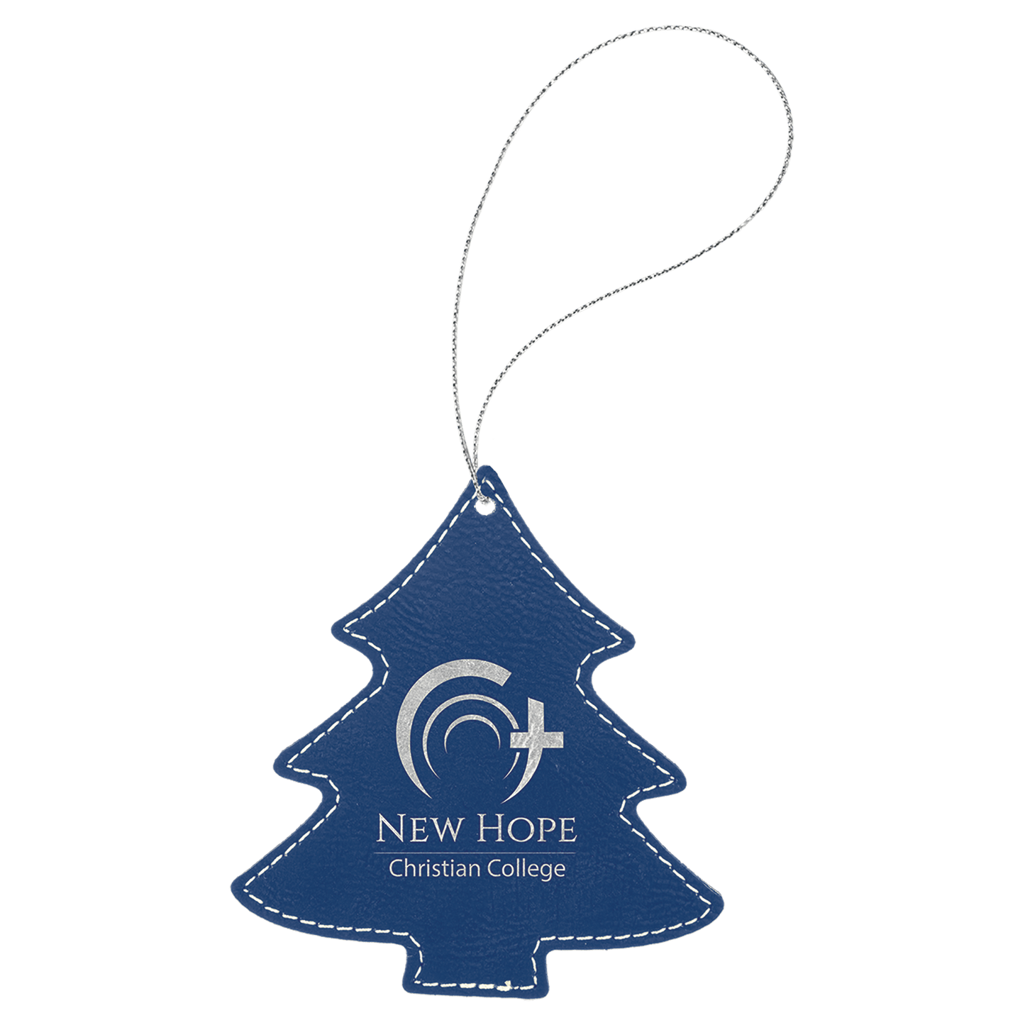 Blue/Silver Engravable Leatherette Tree Ornament with Silver String