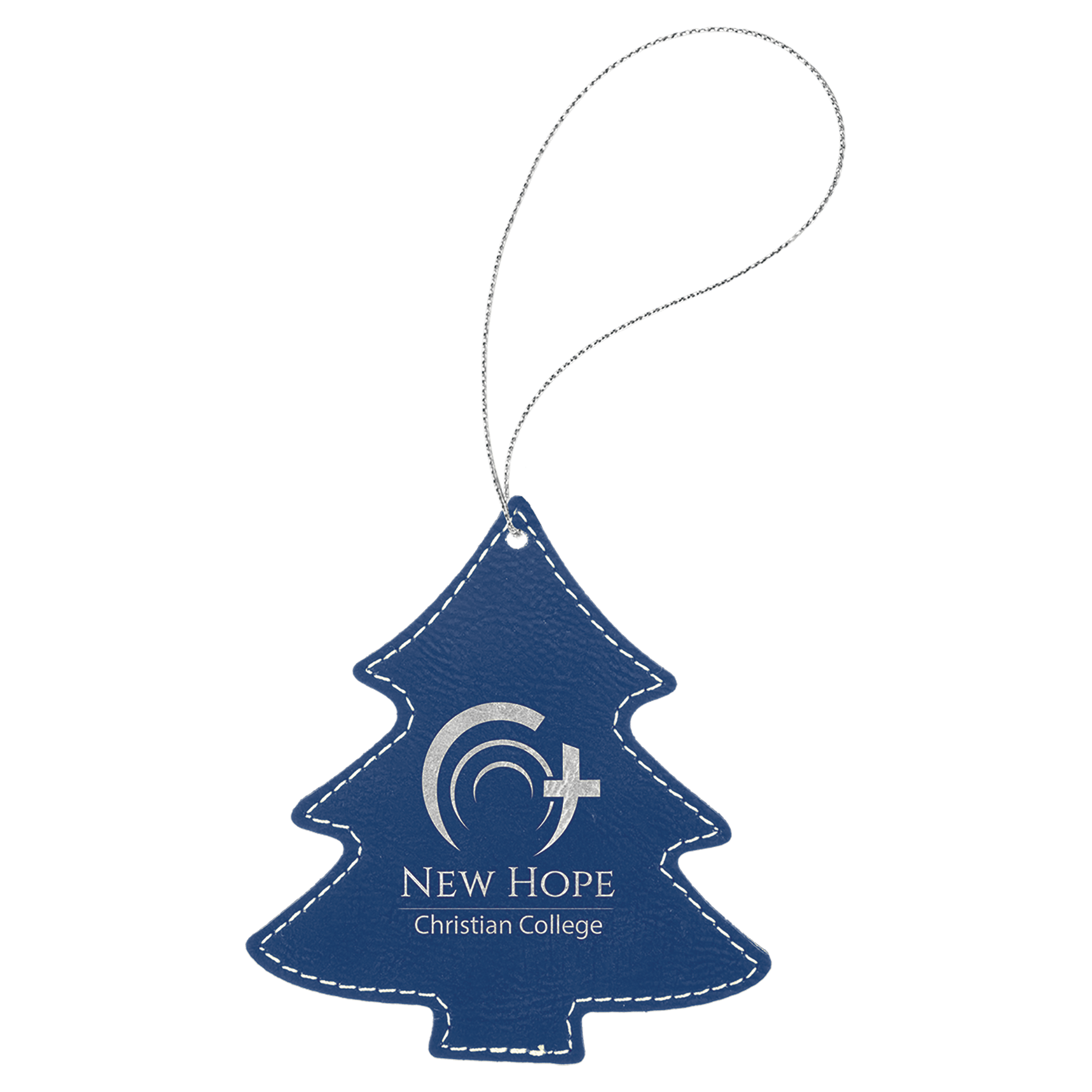 Blue/Silver Engravable Leatherette Tree Ornament with Silver String