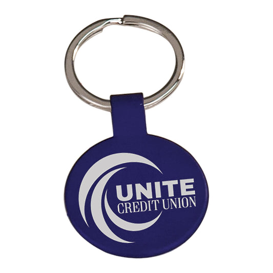 Blue Engravable Round Keychain - 1 1/2"