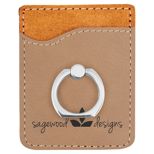 Light Brown Engravable Leatherette Phone Wallet with Silver Ring