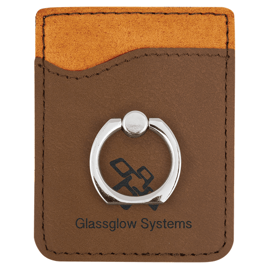 Dark Brown Engravable Leatherette Phone Wallet with Silver Ring