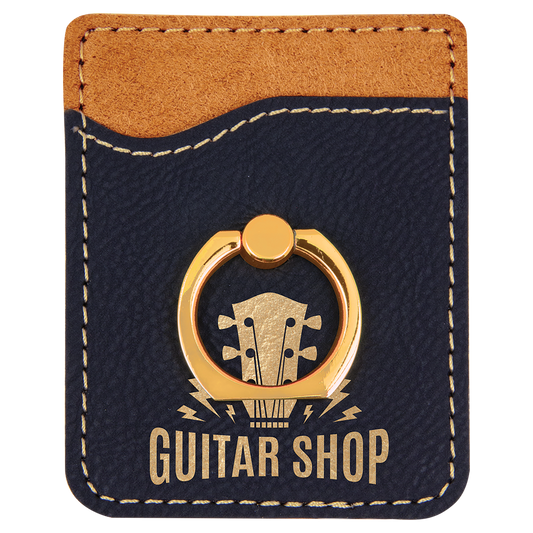 Black/Gold Engravable Leatherette Phone Wallet with Gold Ring
