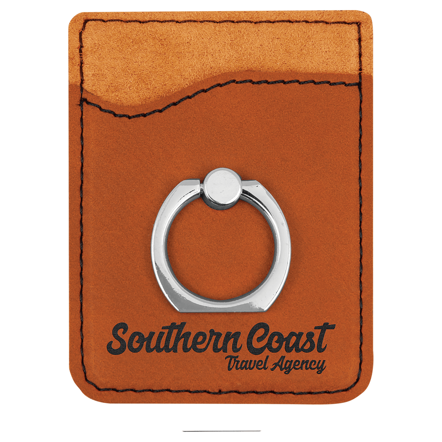 Rawhide Engravable Leatherette Phone Wallet with Silver Ring