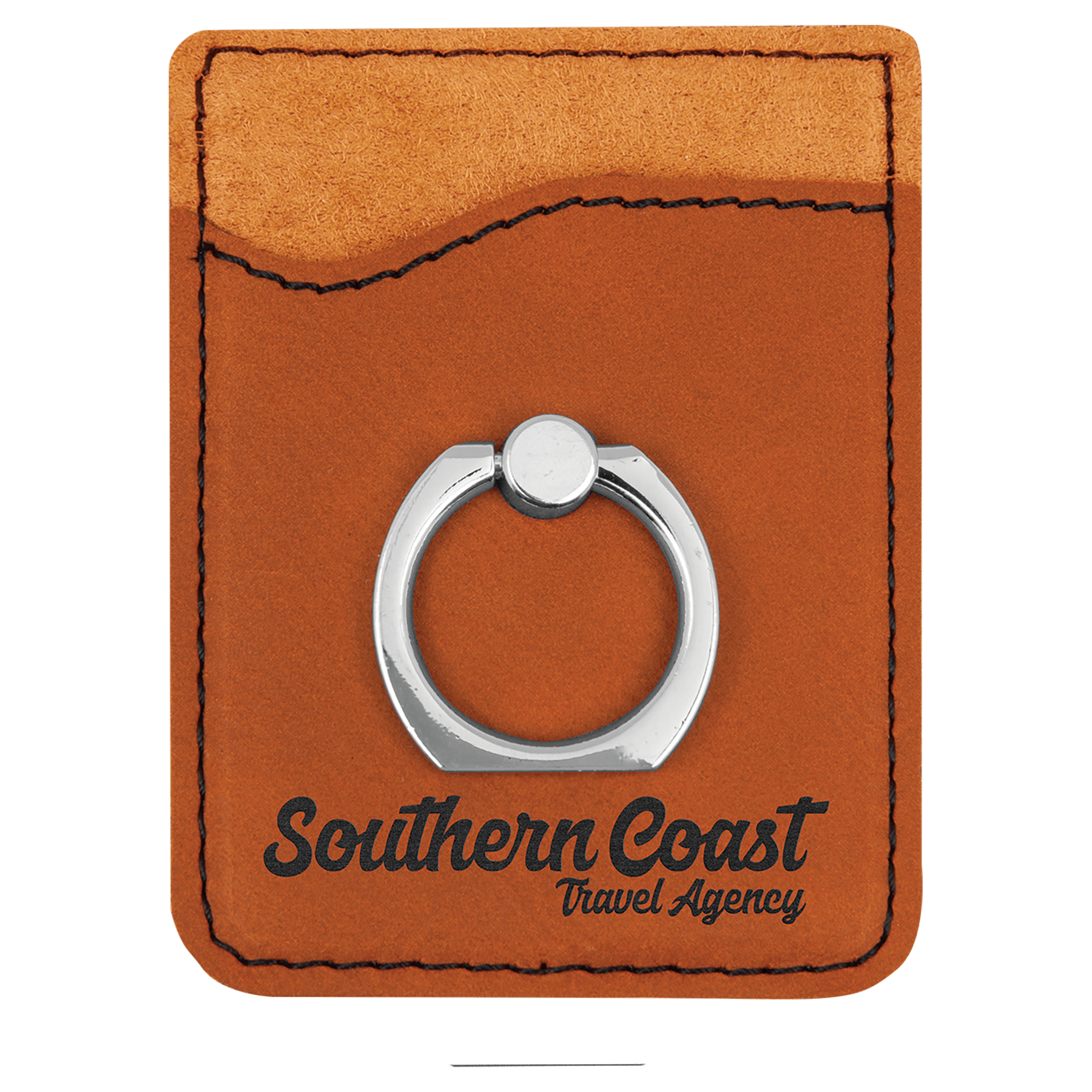 Rawhide Engravable Leatherette Phone Wallet with Silver Ring