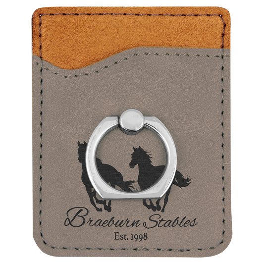 Gray Laserable Leatherette Phone Wallet with Silver Ring