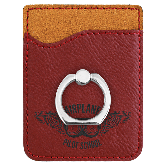 Rose Engravable Leatherette Phone Wallet with Silver Ring