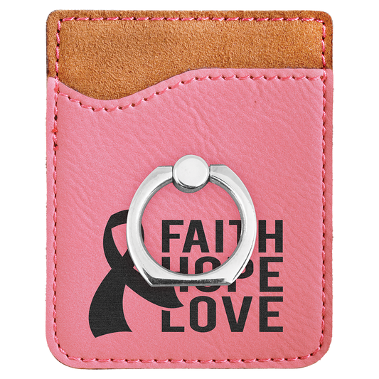 Pink Engravable Leatherette Phone Wallet with Silver Ring