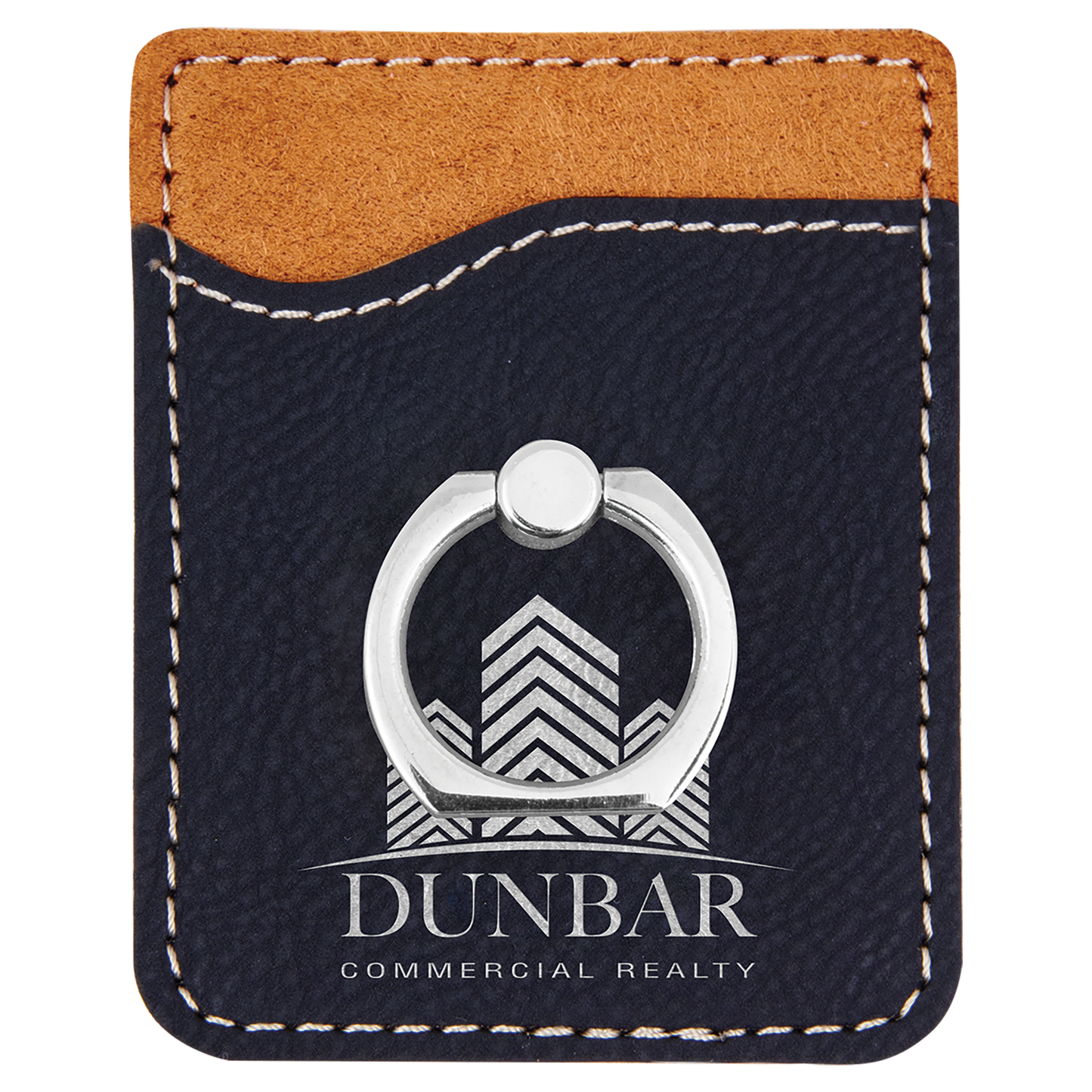 Black/Silver Engravable Leatherette Phone Wallet with Silver Ring