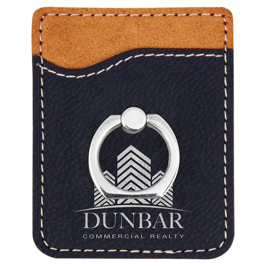 Black/Silver Engravable Leatherette Phone Wallet with Silver Ring