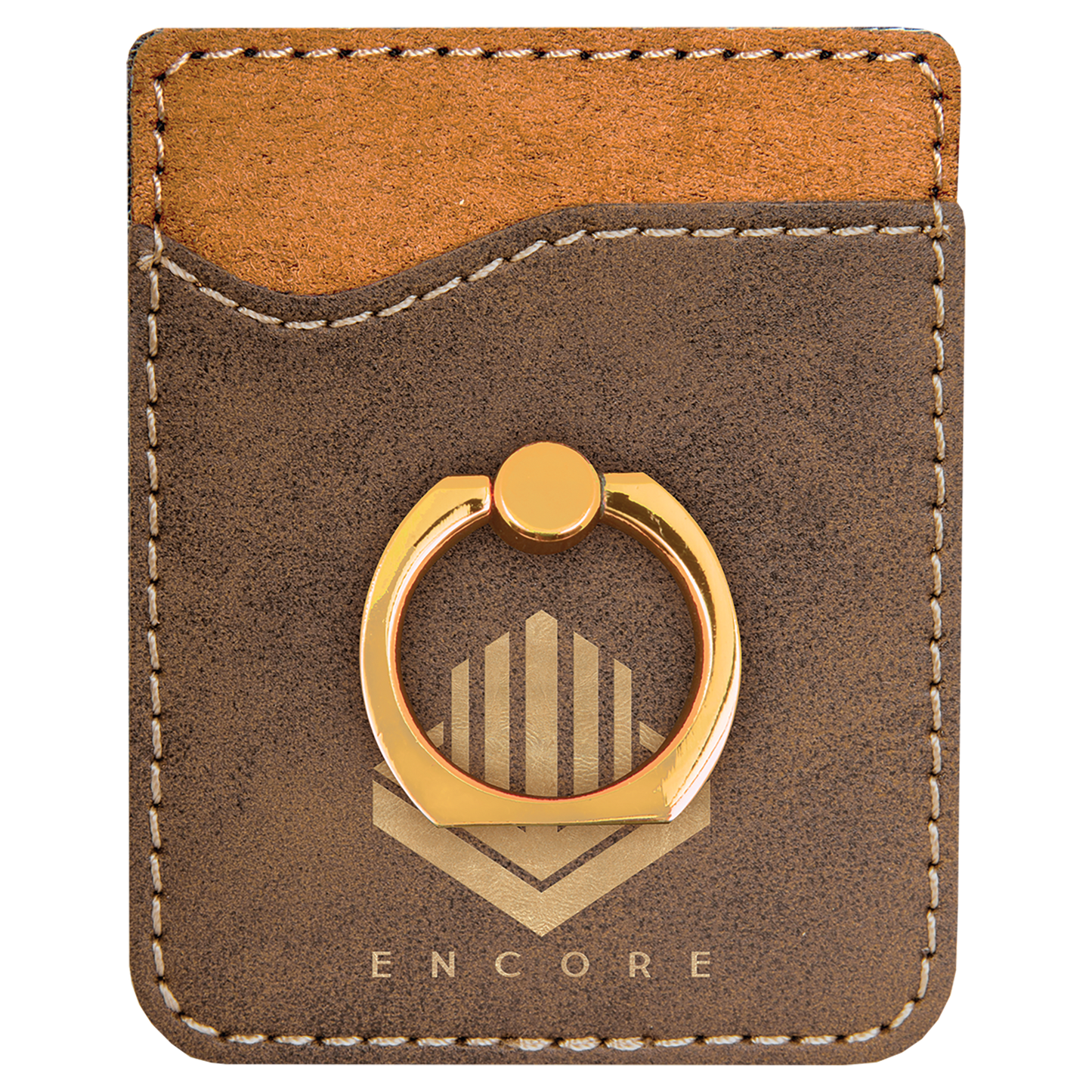 Rustic/Gold Engravable Leatherette Phone Wallet with Gold Ring