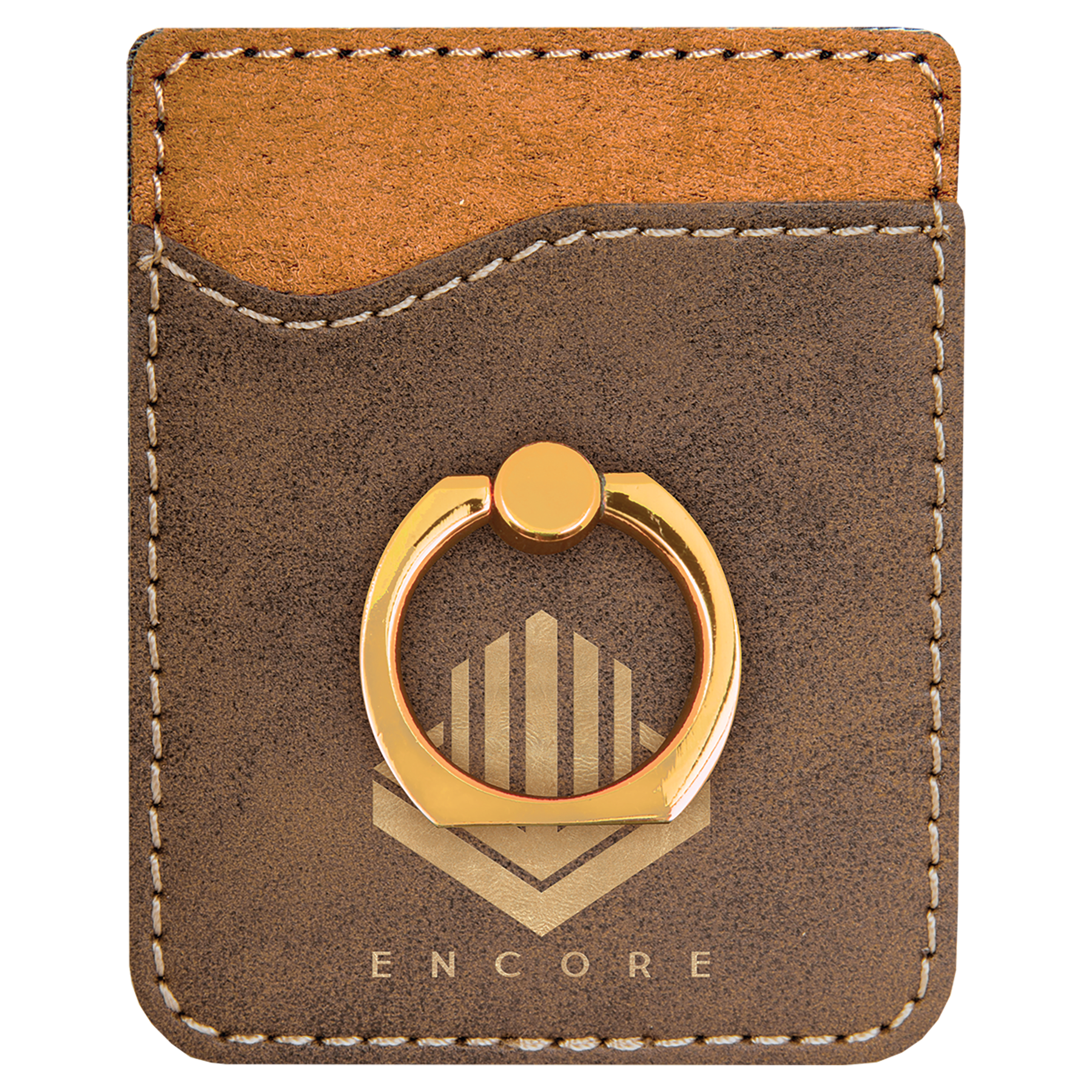 Rustic/Gold Engravable Leatherette Phone Wallet with Gold Ring