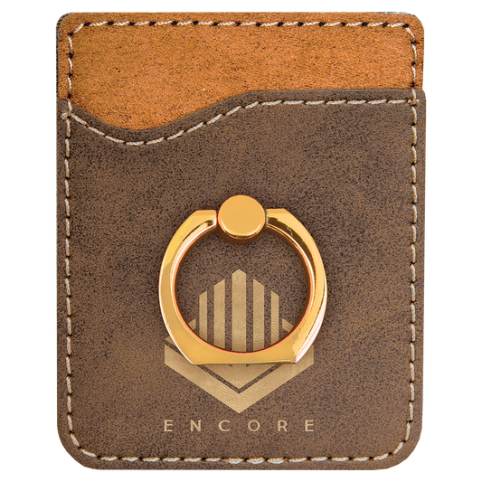 Rustic/Gold Engravable Leatherette Phone Wallet with Gold Ring