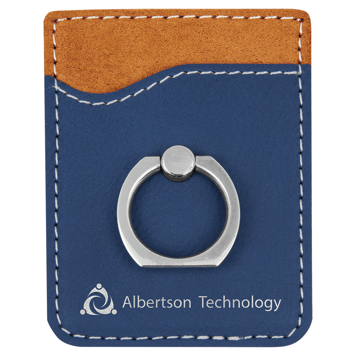 Blue/Silver Engravable Leatherette Phone Wallet with Silver Ring