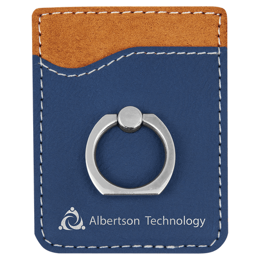 Blue/Silver Engravable Leatherette Phone Wallet with Silver Ring
