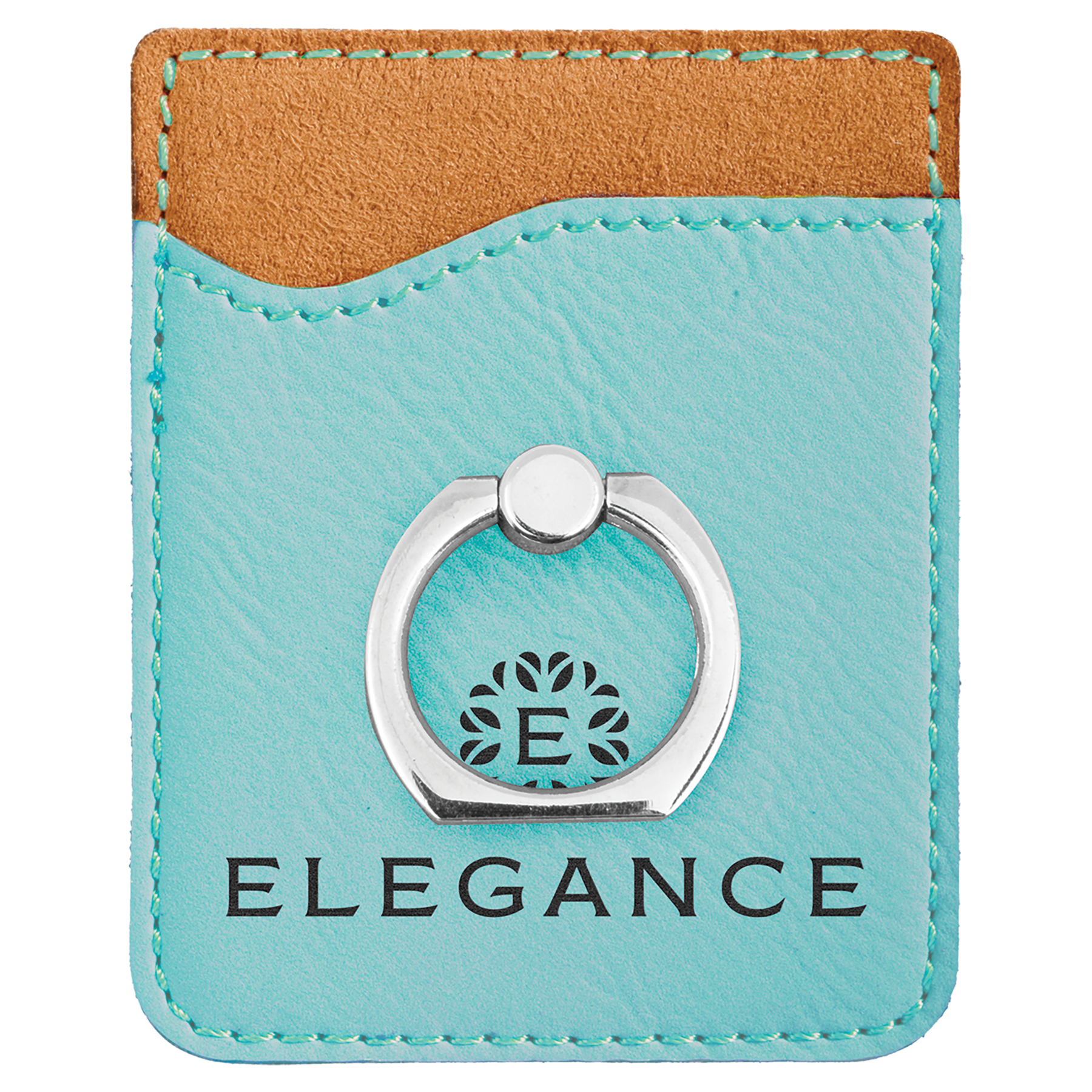 Teal Engravable Leatherette Phone Wallet with Silver Ring