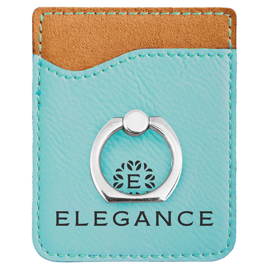 Teal Engravable Leatherette Phone Wallet with Silver Ring