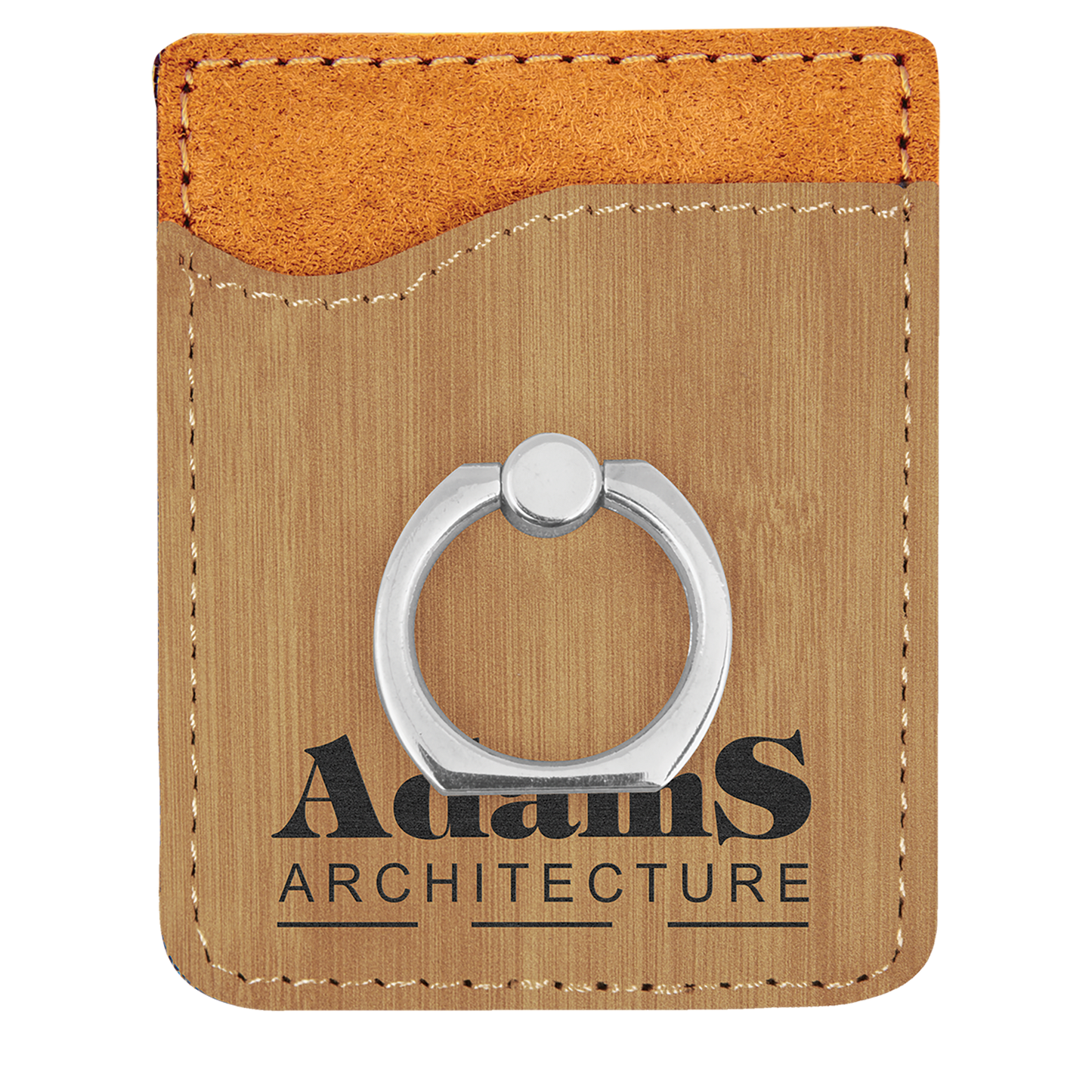 Bamboo Engravable Leatherette Phone Wallet with Silver Ring